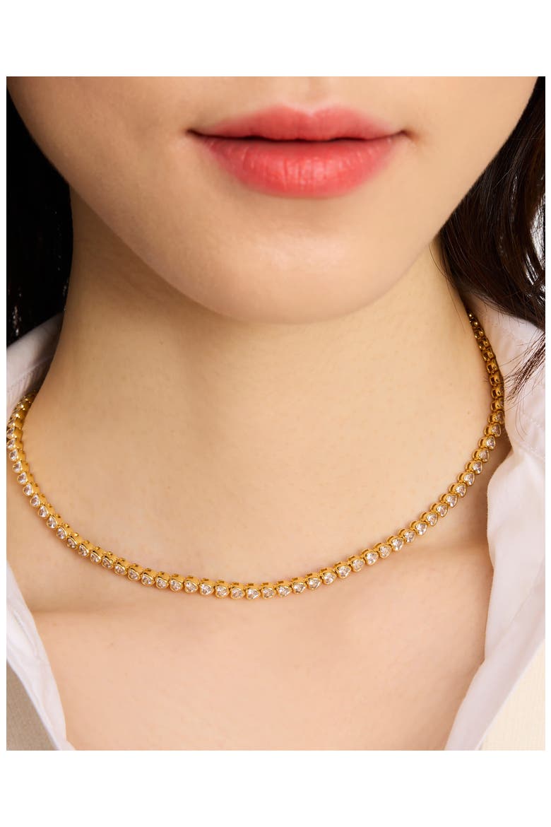sweetheart delicate cubic zirconia tennis necklace, Alternate, color, CLEAR/GOLD.