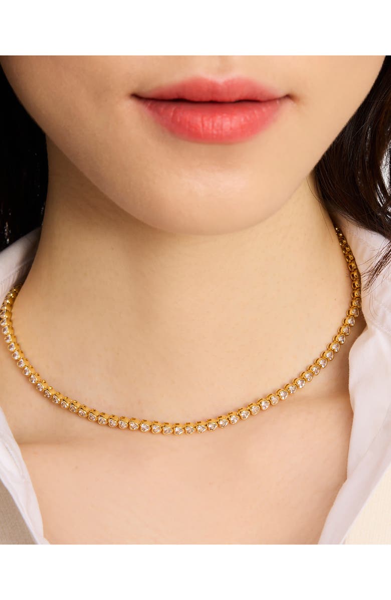 Kate Spade New York sweetheart delicate cubic zirconia tennis necklace, Alternate, color, Clear/Gold.