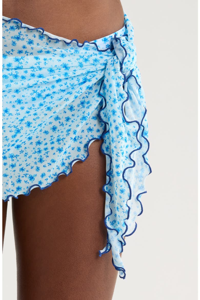Floral Lettuce Edge Sheer Stretch Mesh Cover-Up Sarong, Alternate, color, DREAM FLOWER