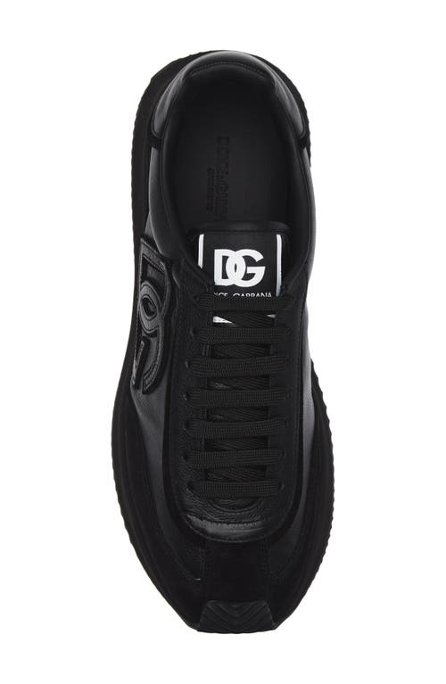 Dolce & Gabbana Round Toe Leather Sneakers With Suede Accents In Black