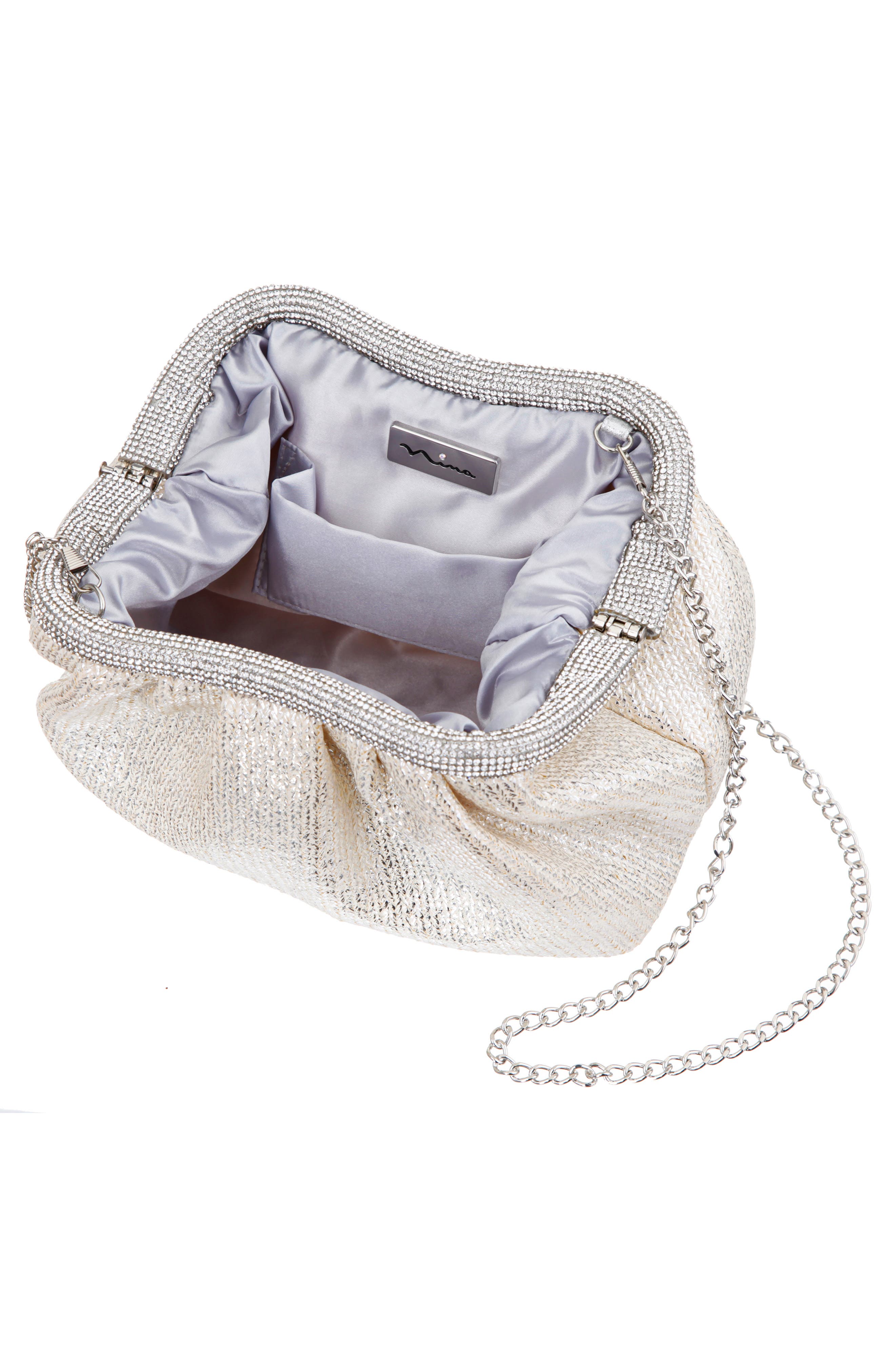 Nina Zayla Frame Clutch, Alternate, color, Silver