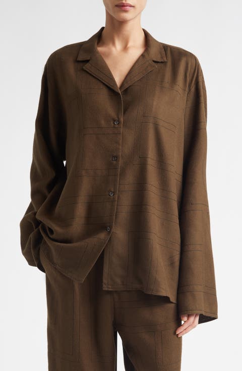 Monogram Embroidered Flannel Button-Up Shirt