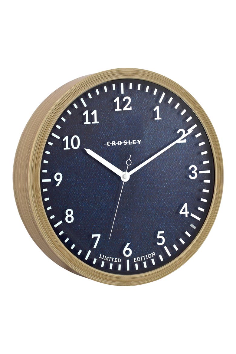 Oak Finish & Denim Analog Wall Clock, Alternate, color, BROWN AND BLUE