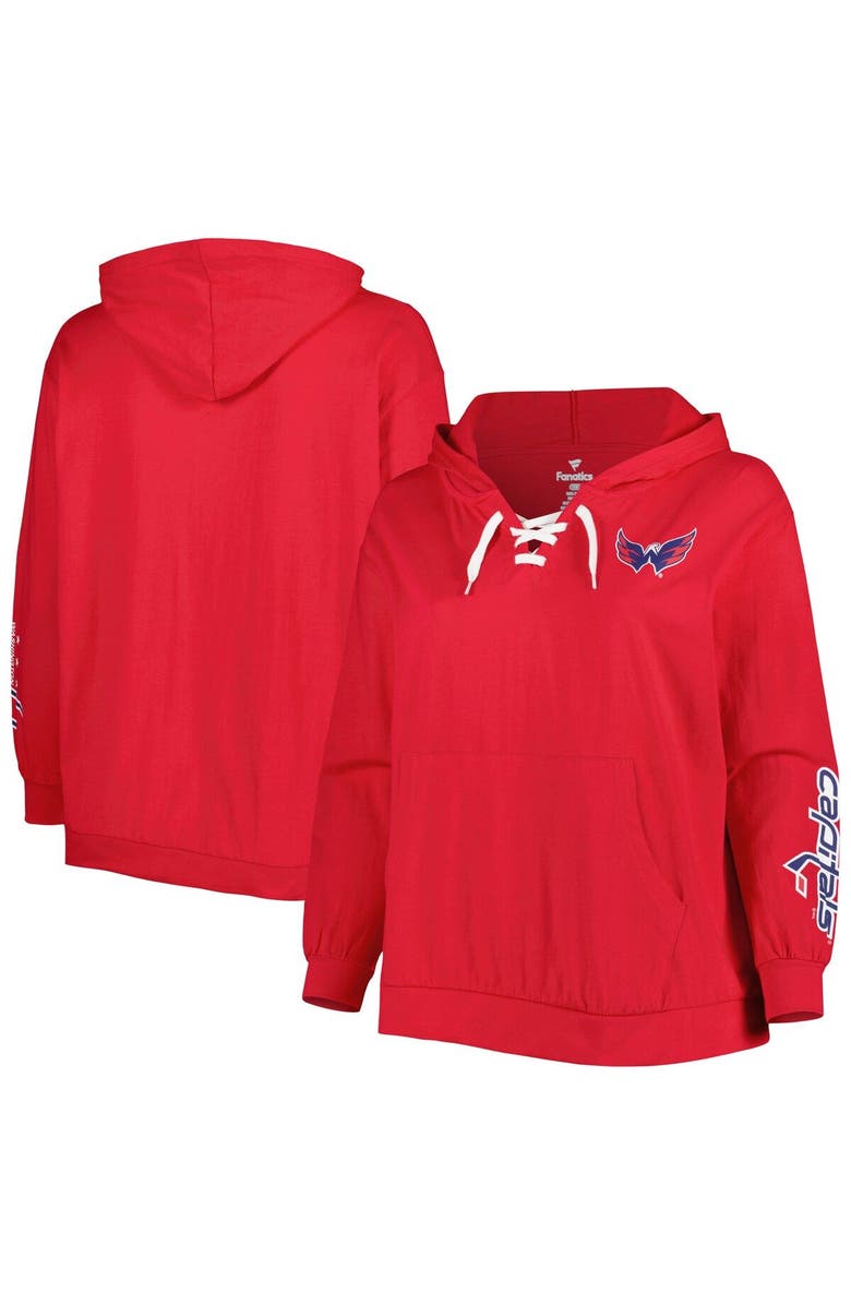 PROFILE Women's Red Washington Capitals Plus Size Lace-Up Pullover Hoodie, Main, color, Red