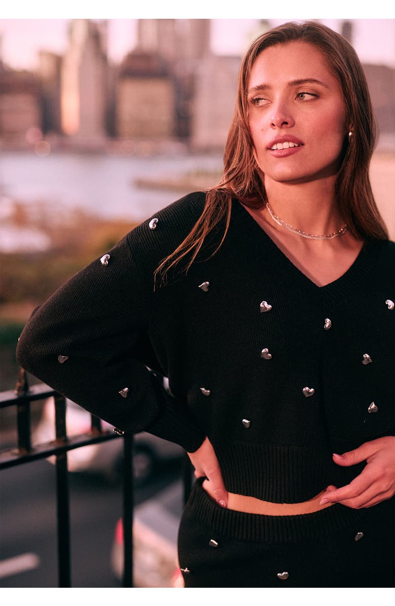 ELOQUII Heart Embellished Sweater, Main, color, Black Onyx