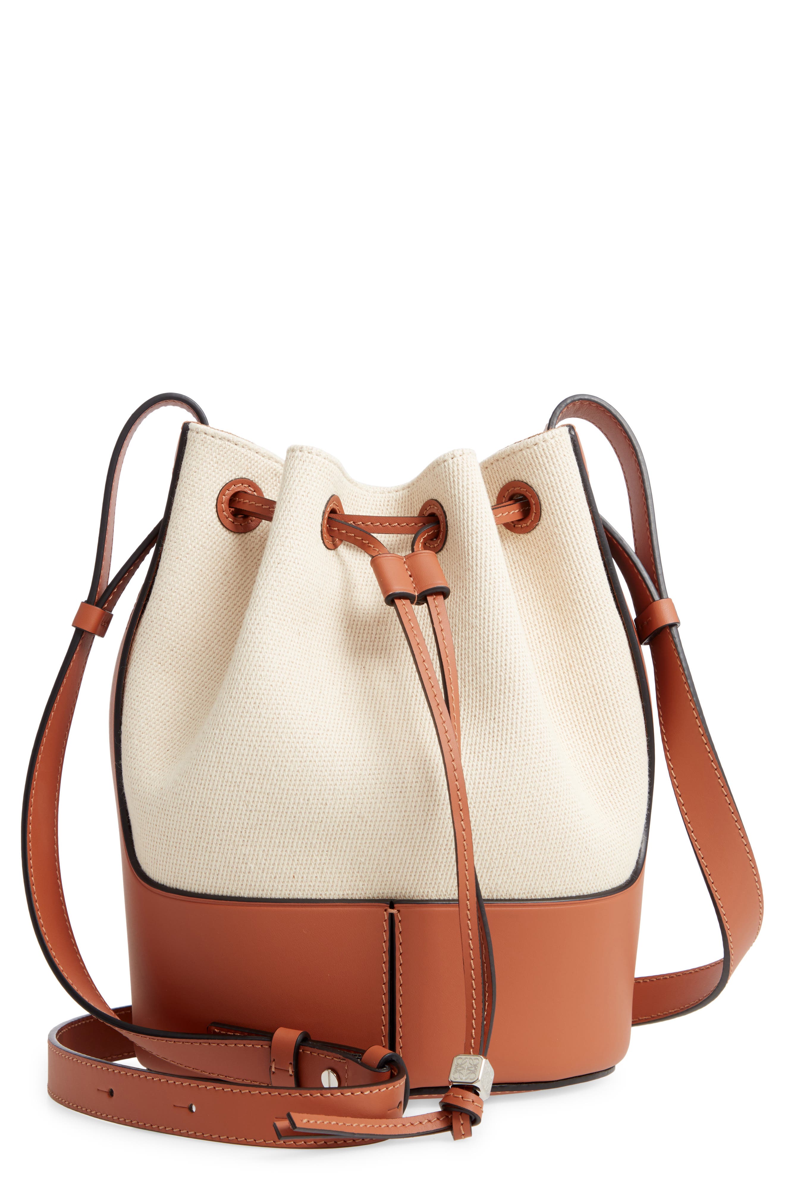 Loewe Small Balloon Woven Cotton & Leather Bucket Bag, Main, color, 