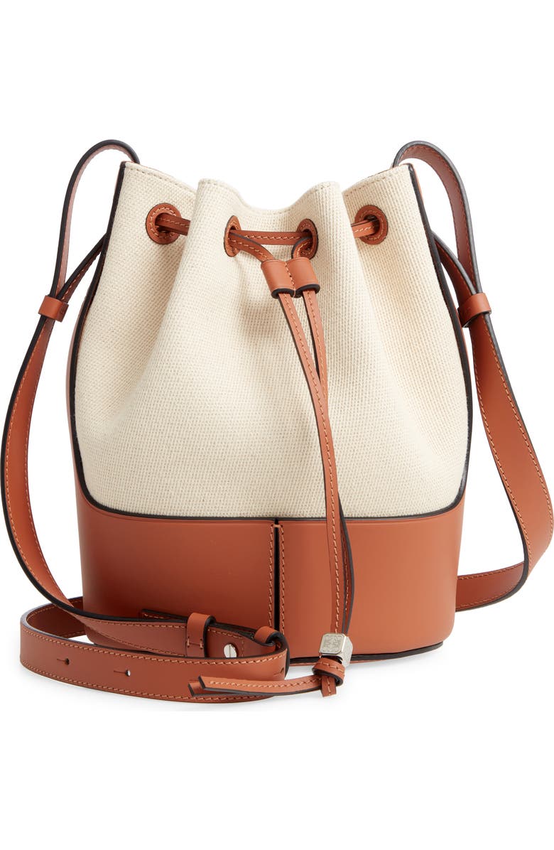 Loewe Small Balloon Woven Cotton & Leather Bucket Bag, Main, color,