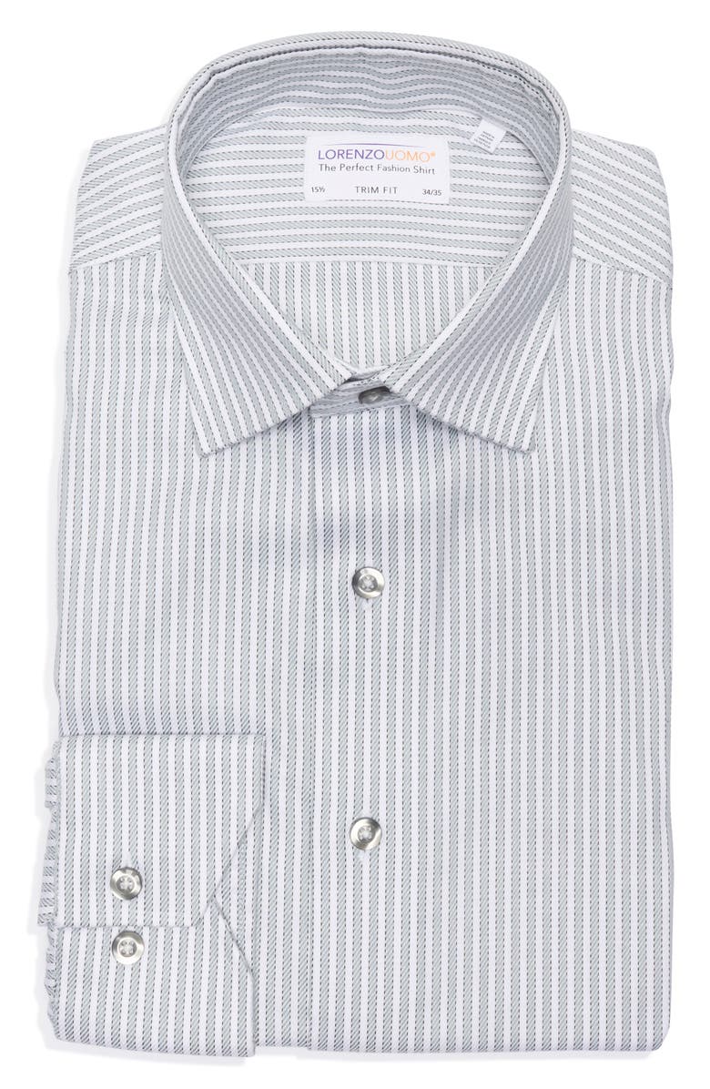 Lorenzo Uomo Trim Fit Stripe Textured Stretch Dress Shirt, Alternate, color, White/ Sage