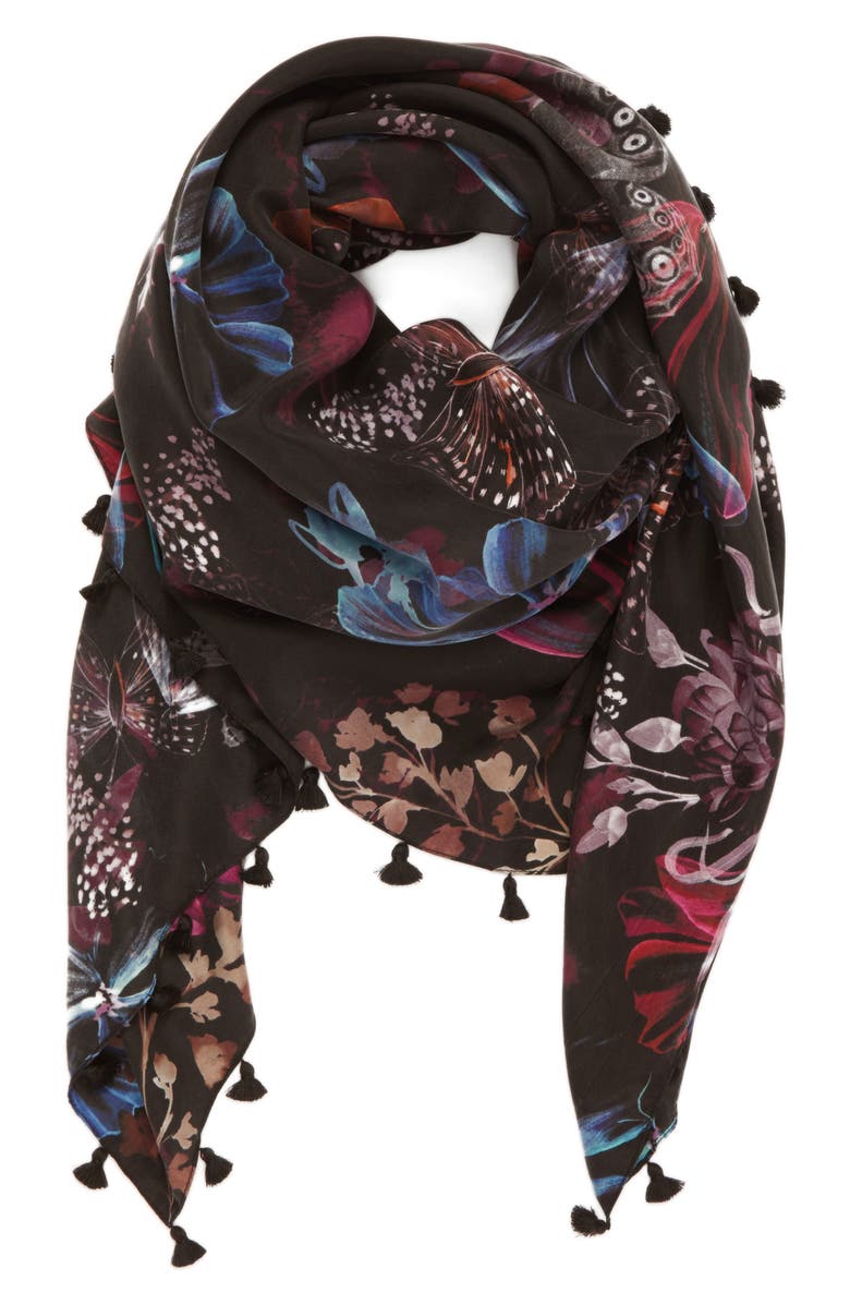 Hinge Butterfly Collage Square Silk Scarf, Alternate, color, 