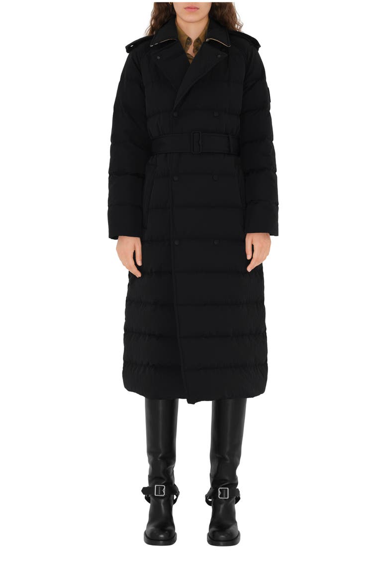 Long Nylon Puffer Coat, Main, color, Black/sand