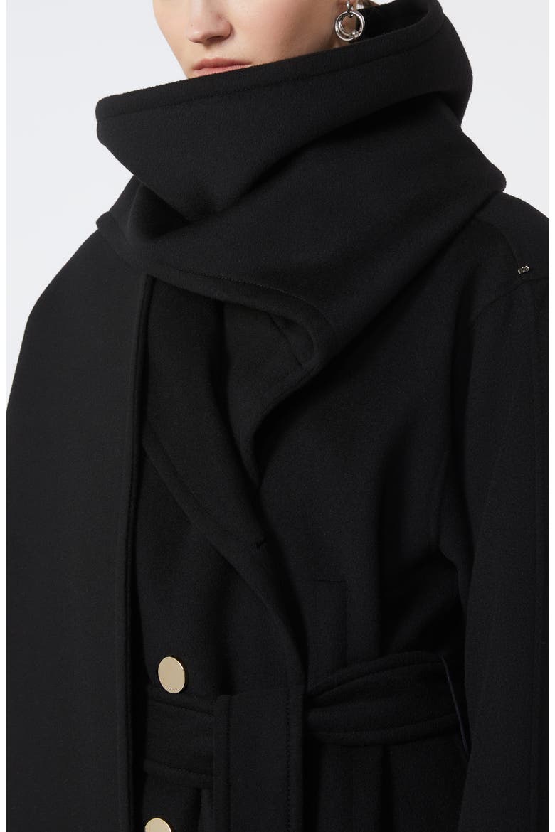 Baldo Scarf Detail Virgin Wool Belted Coat, Alternate, color, BLACK