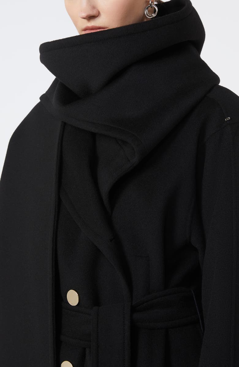 SPORTMAX Baldo Scarf Detail Virgin Wool Belted Coat, Alternate, color, Black