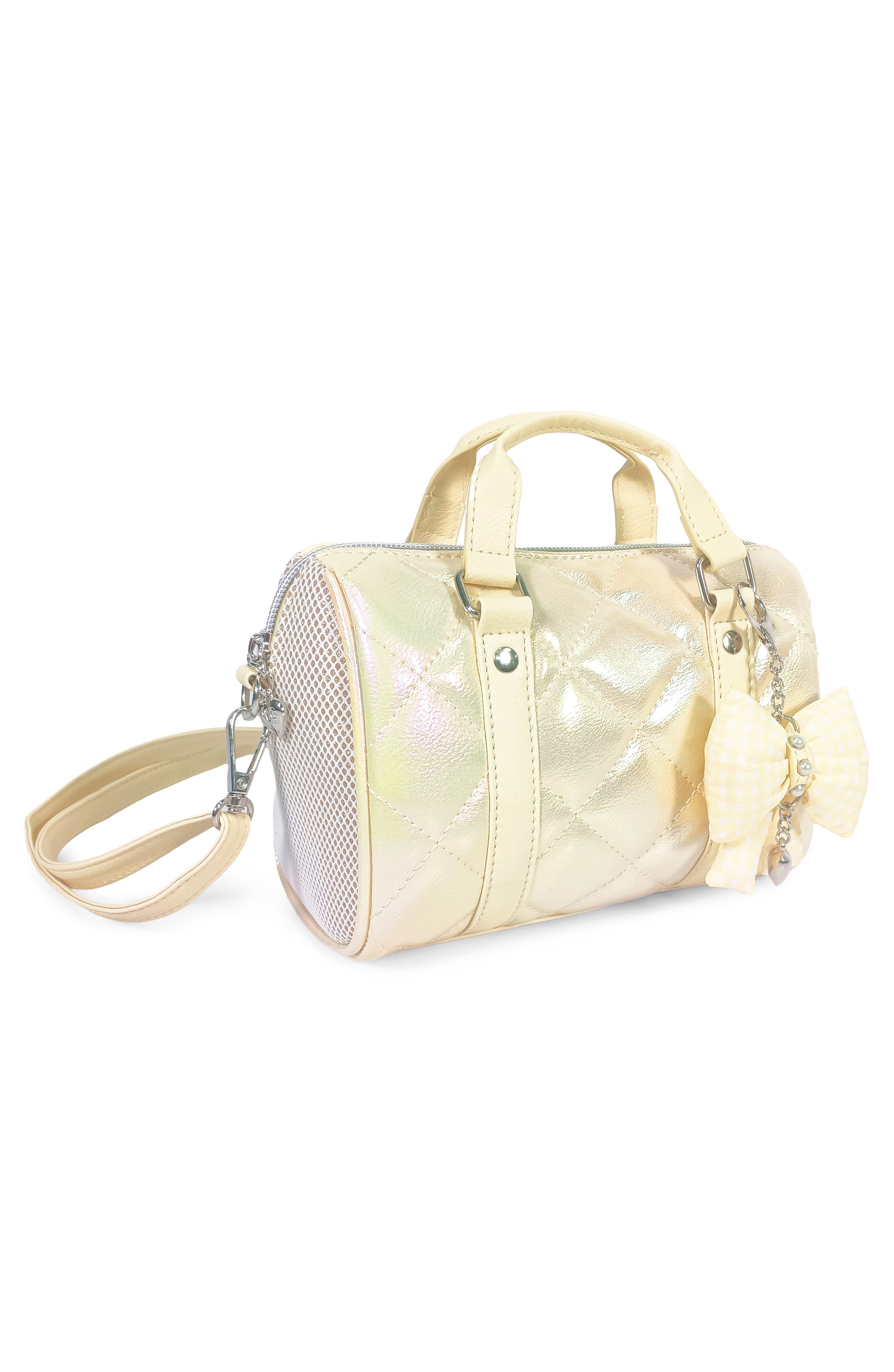 OMG Accessories Kids' Metallic Quilted Mini Duffle Bag, Alternate, color, Butter