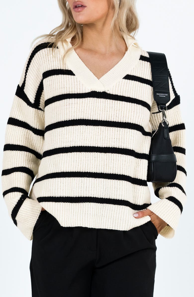 Princess Polly Stripe V-Neck Sweater, Main, color, 