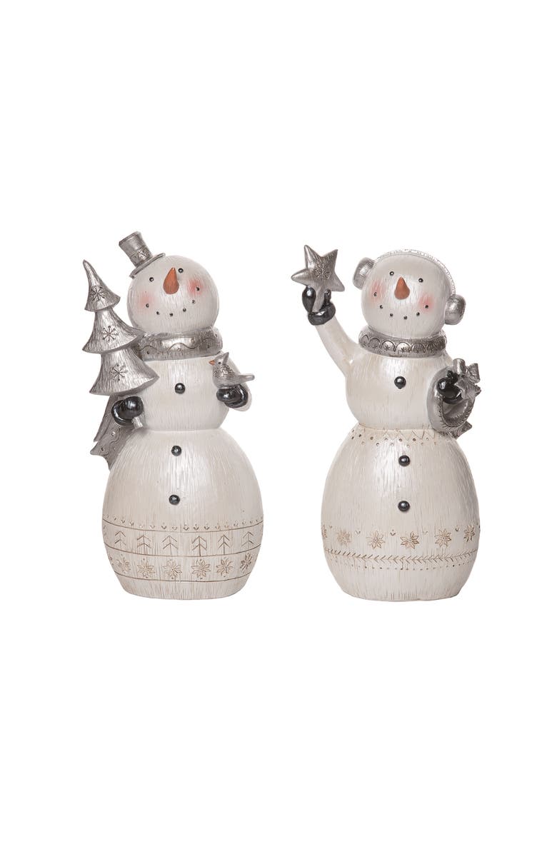 Transpac Large Resin Metallic Snowman Figurine Set of Two Christmas Decor, Main, color, White