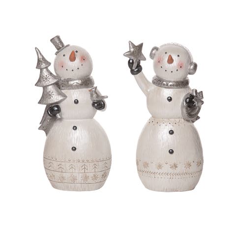 Large Resin Metallic Snowman Figurine Set of Two Christmas Decor