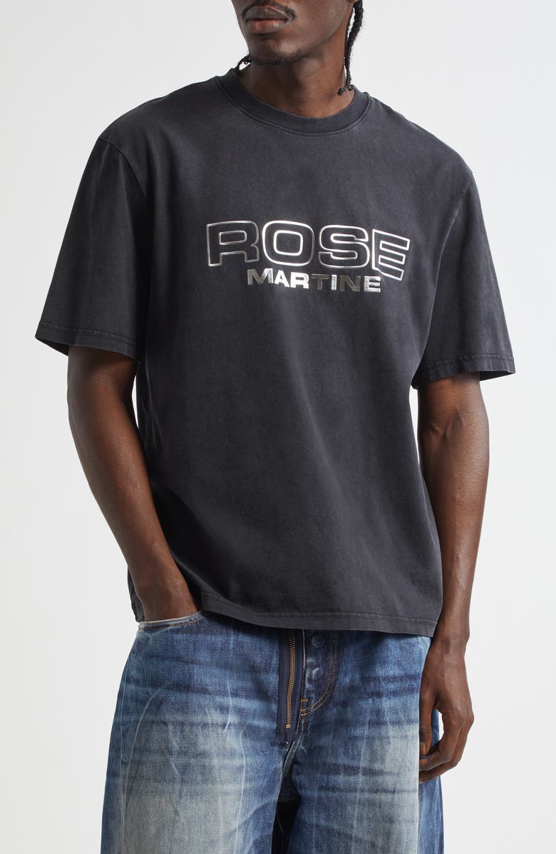 Martine Rose Classic Metallic Logo T-Shirt, Main, color, Black Washed Blk Rose Outline