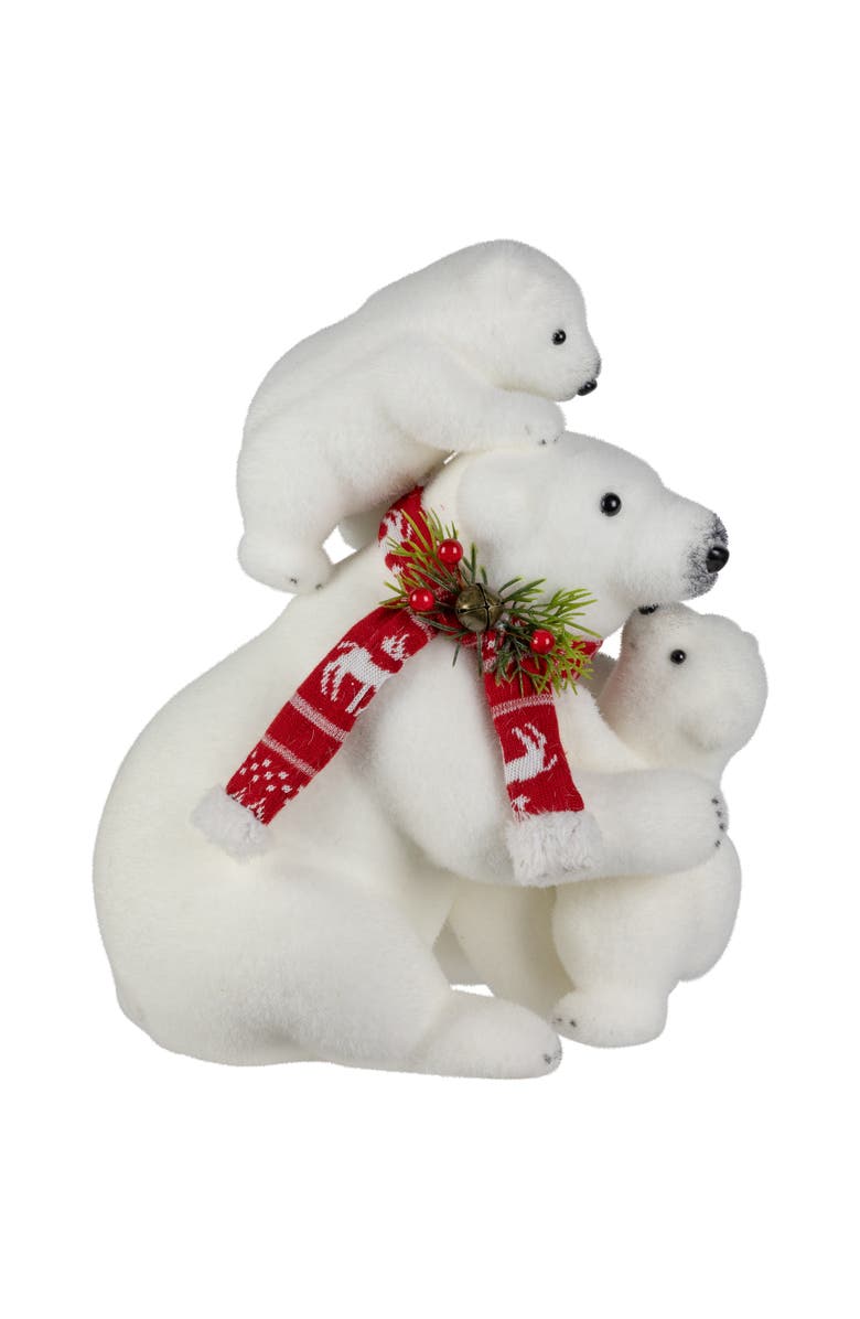 Northlight Mama Polar Bear and Cubs Christmas Figures - 13.5" - White and Red, Alternate, color, White