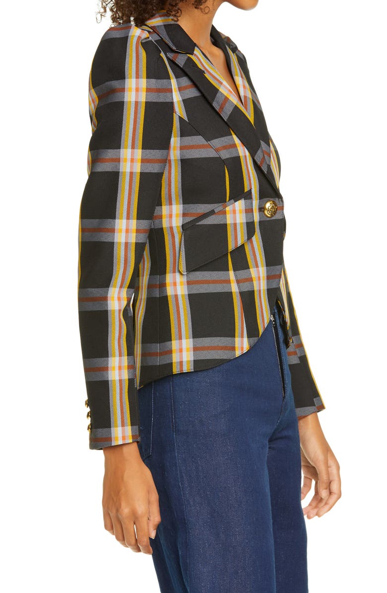 Smythe Plaid Puff Sleeve Blazer, Alternate, color, 