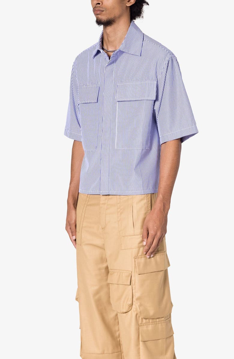 mnml Oversize Crop Stripe Short Sleeve Button-Up Shirt, Alternate, color,