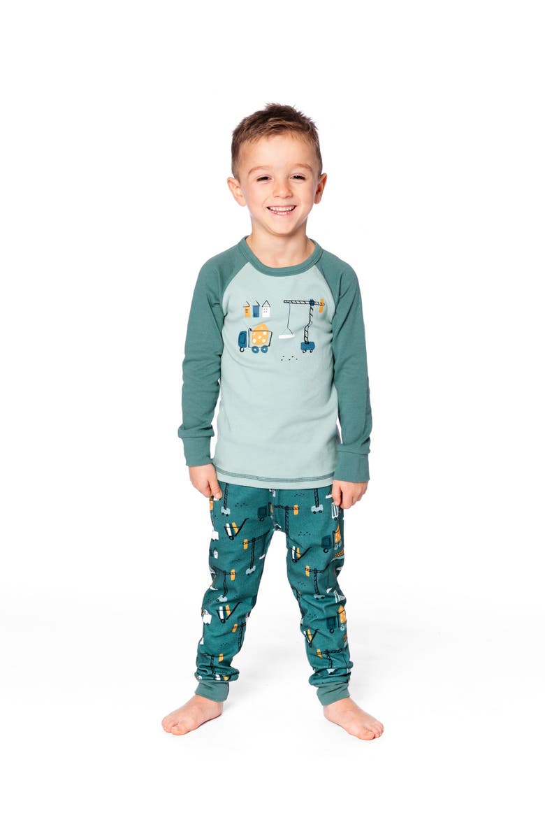 Deux par Deux Two-Piece Organic Cotton Pajama Set Construction, Main, color, Teal