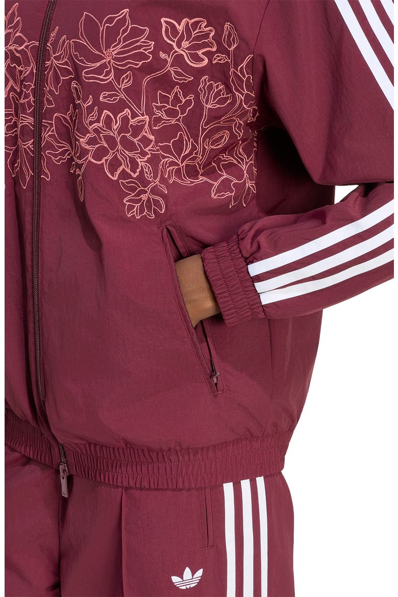 Floral Embroidered Loose Track Jacket, Alternate, color, MAROON