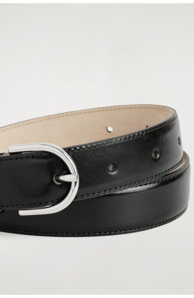 COS D-Buckle Leather Belt, Alternate, color, Black / Silver