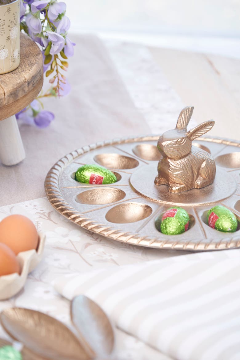 12-Section Easter Egg Decorative Stoneware Serving Platter Plate 11.75", Alternate, color, Beige