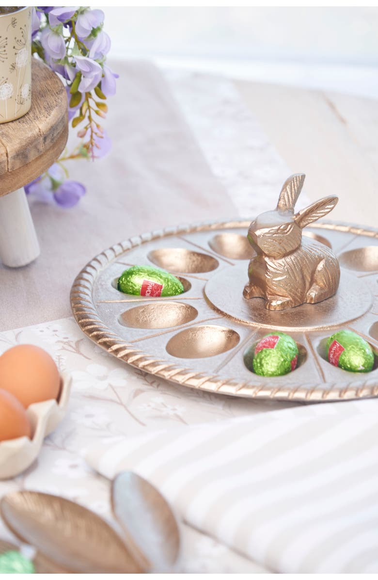 Gallerie II 12-Section Easter Egg Decorative Stoneware Serving Platter Plate 11.75", Alternate, color, Beige