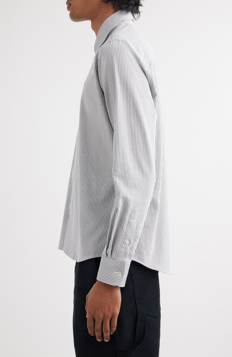AMI PARIS Ami de Coeur Stripe Cotton Oxford Button-Down Shirt, Alternate, color, Black/Natural White/039
