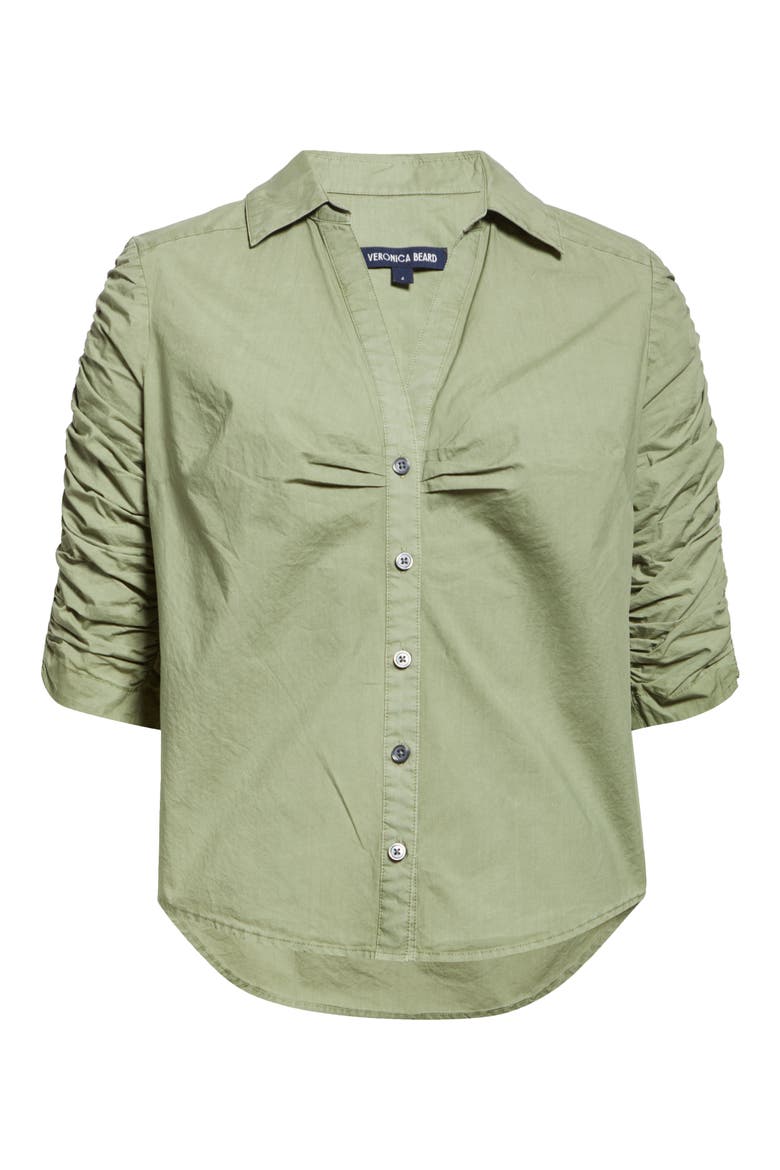 Porta Ruched Cotton Button-Up Shirt, Alternate, color, STONE ARMY
