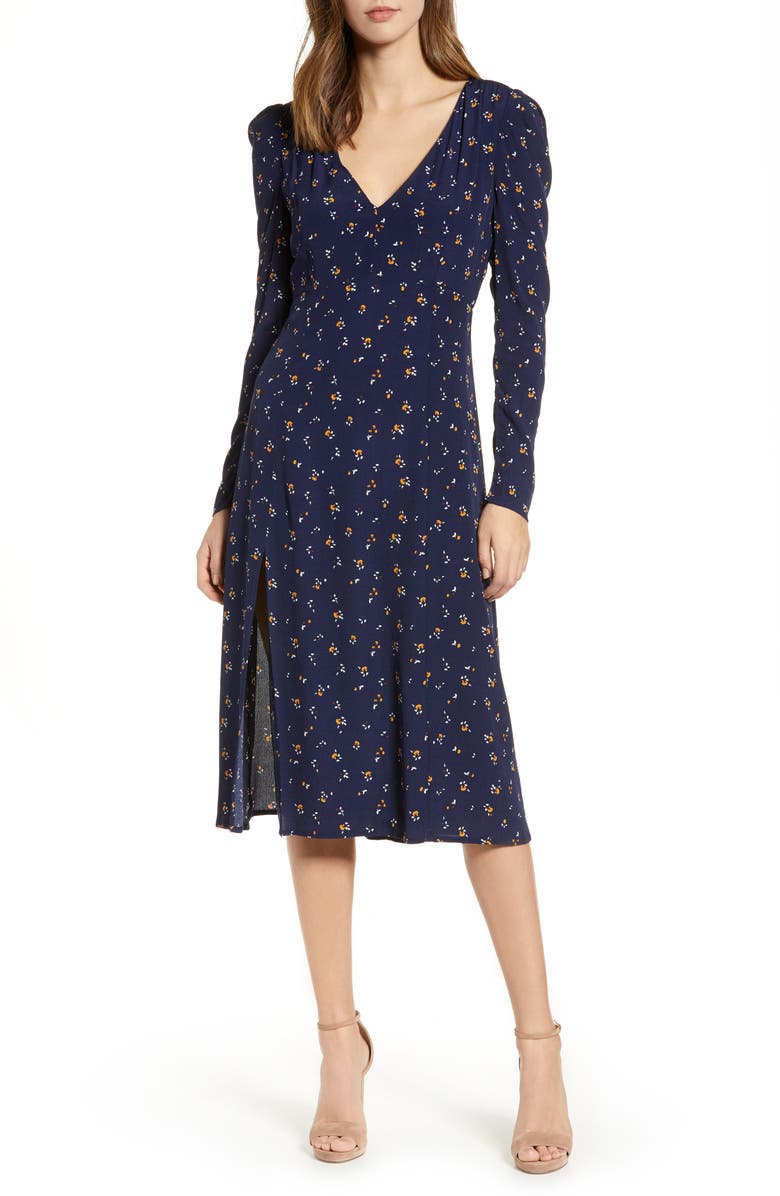 Madison & Berkeley Deep-V Midi Dress, Main, color, 