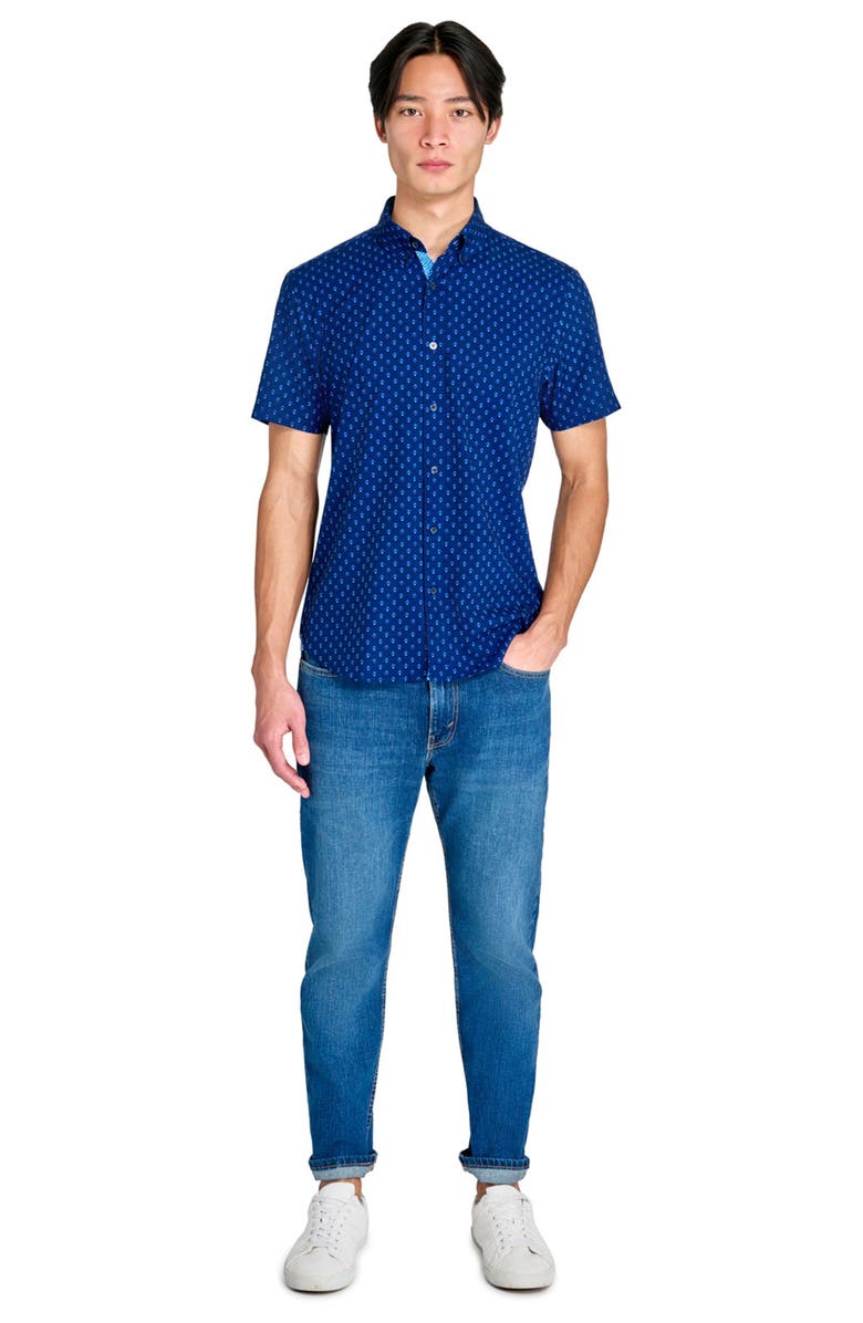 CONSTRUCT Slim Fit Mini Diamond Recycled 4-Way Stretch Performance Short Sleeve Shirt, Alternate, color, 