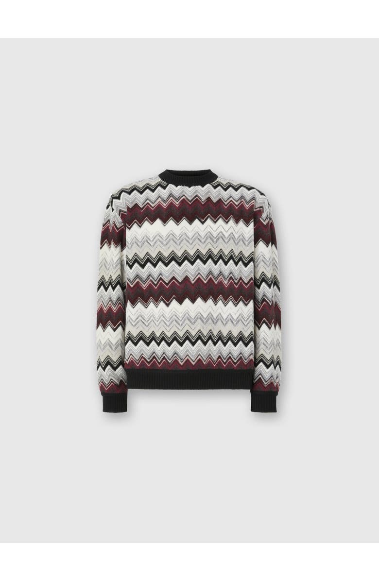 Missoni Crew Neck Sweater With Flame Zigzag Pattern, Main, color, Beige & Burgundy