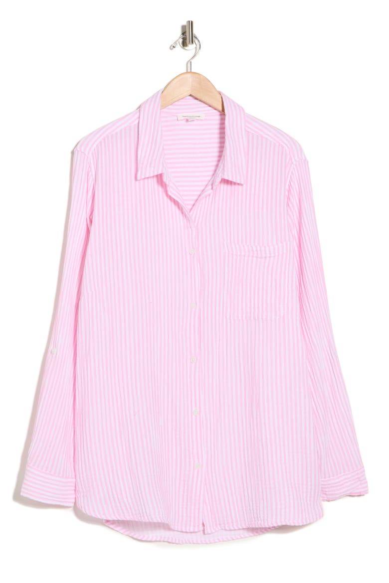 Alena Cotton Button-Up Shirt, Alternate, color, PINK SUNSET