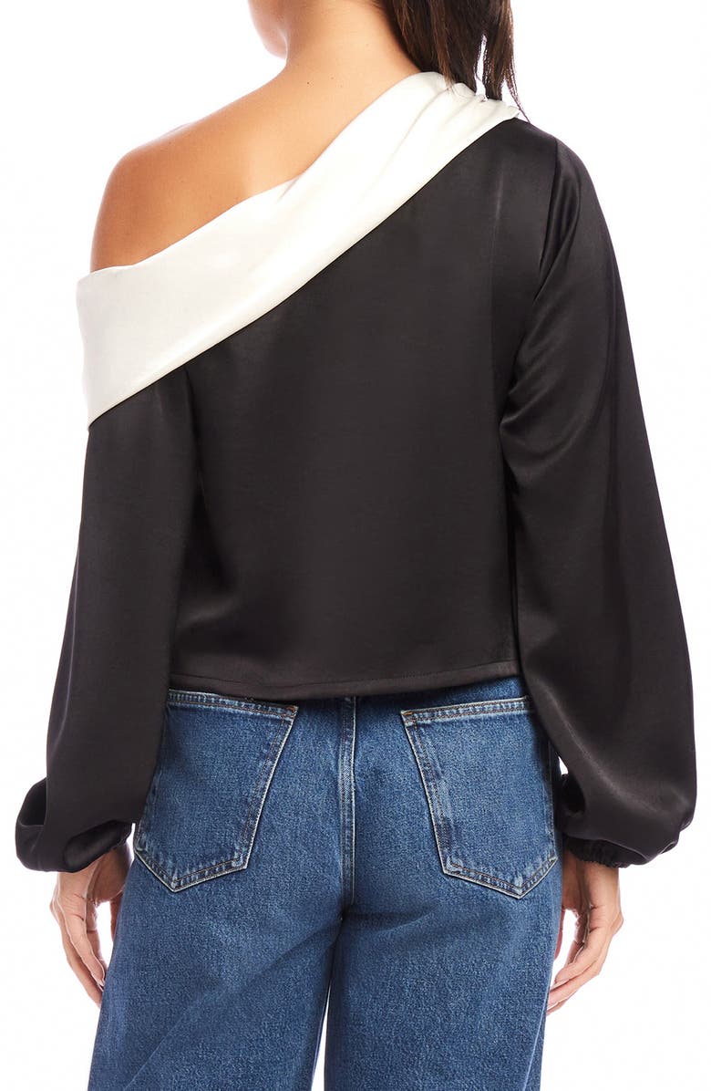FIFTEEN TWENTY Marisa One-Shoulder Satin Top, Alternate, color, Black/ Cream