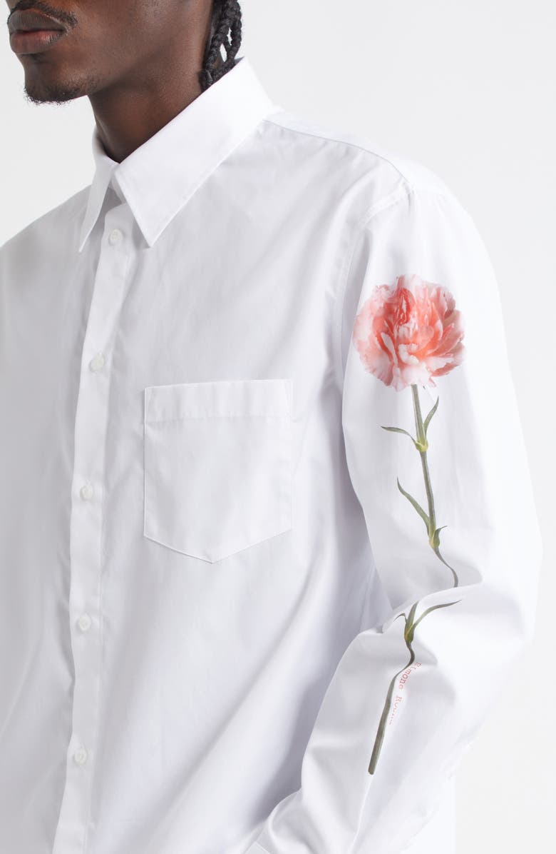 Simone Rocha Carnation Print Cotton Poplin Button-Up Shirt, Alternate, color, 