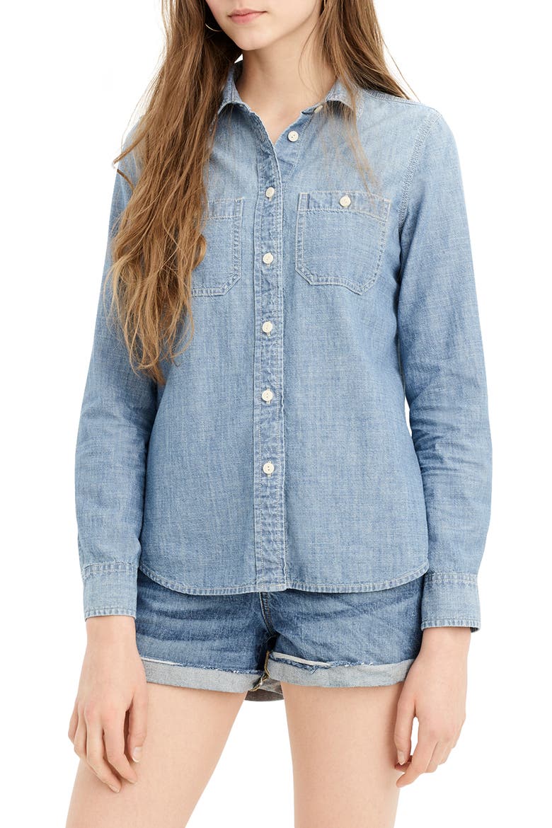 Button-Up Japanese Denim Shirt, Main, color, SERENE BLUE