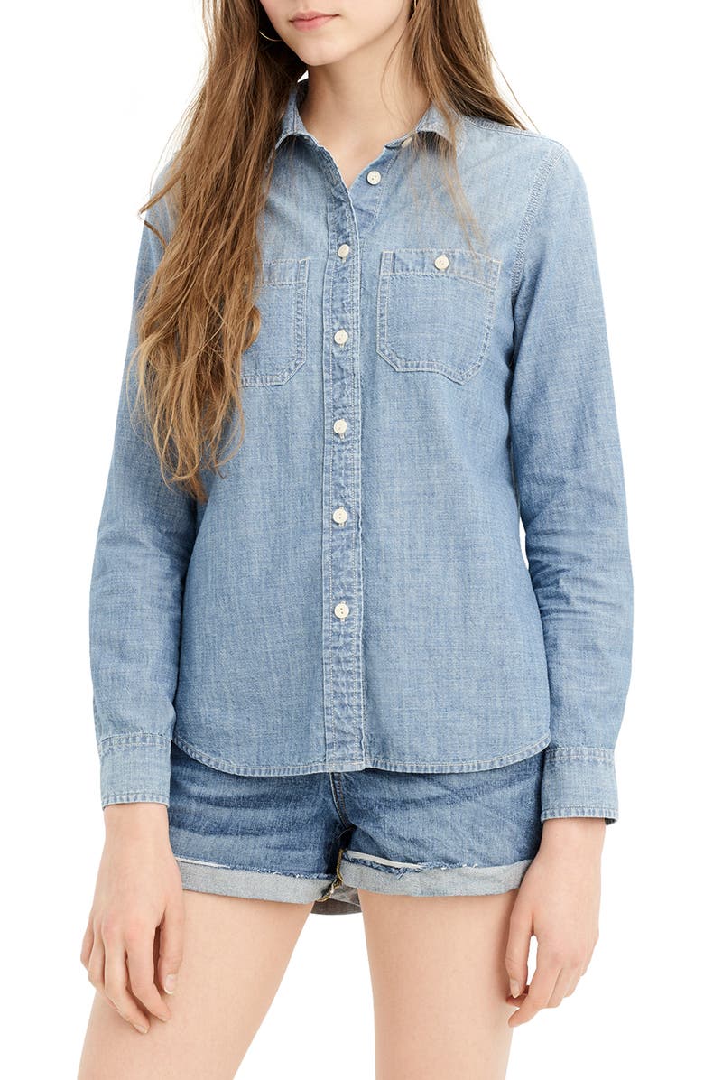 J.Crew Button-Up Japanese Denim Shirt, Main, color, 