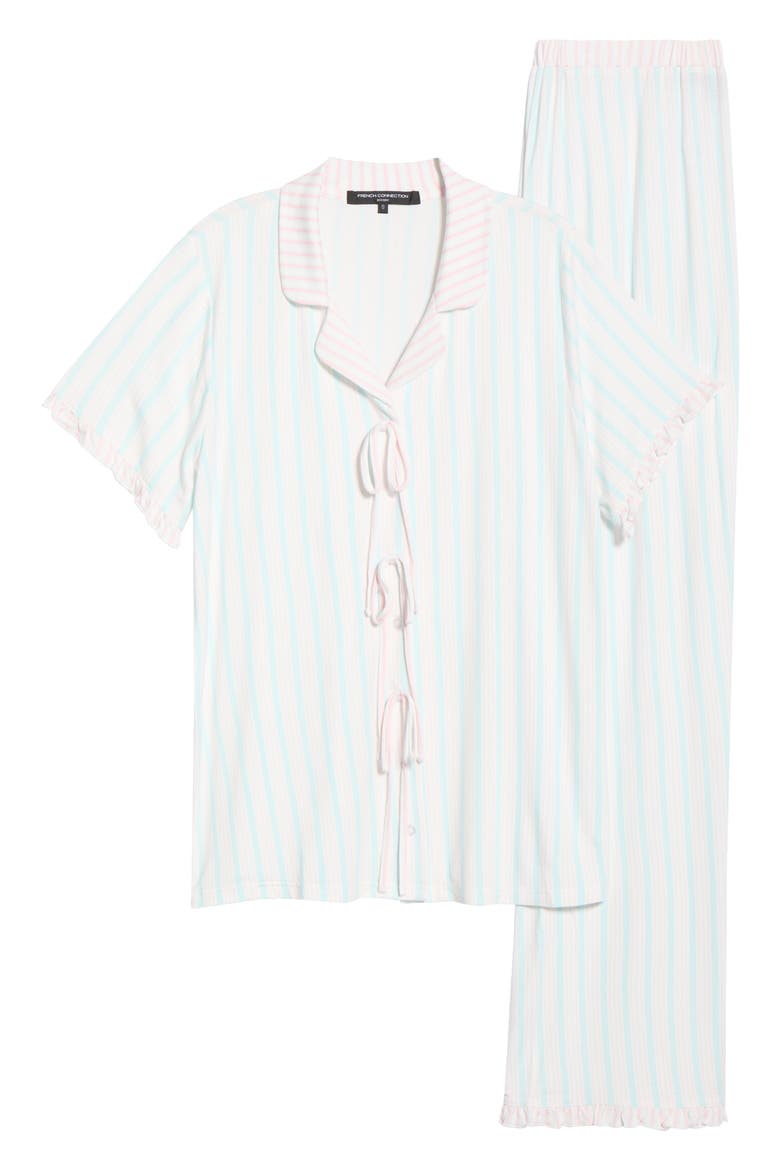 Bow Detail Stripe Pajamas, Alternate, color, BLUE/ PINK STRIPE