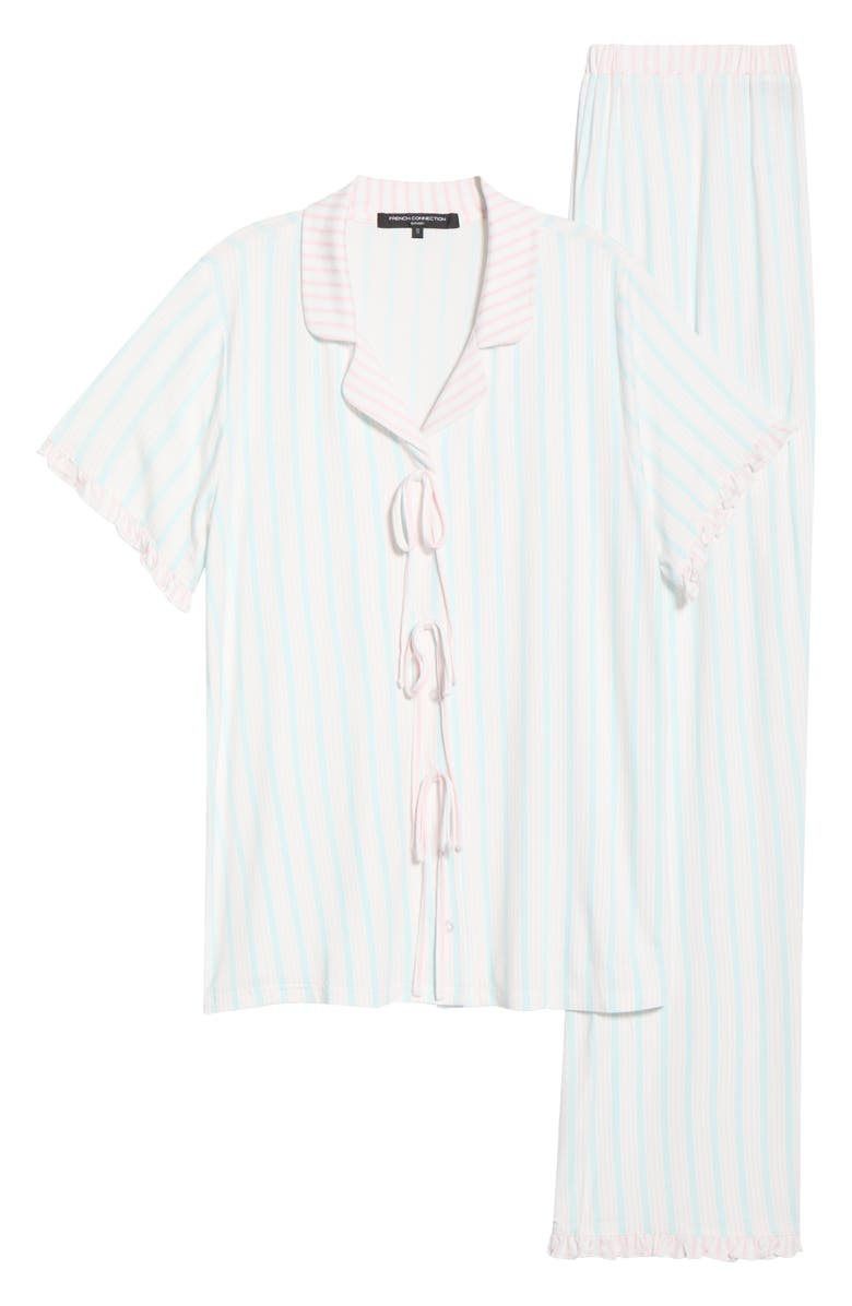 French Connection Bow Detail Stripe Pajamas, Alternate, color, Blue/ Pink Stripe