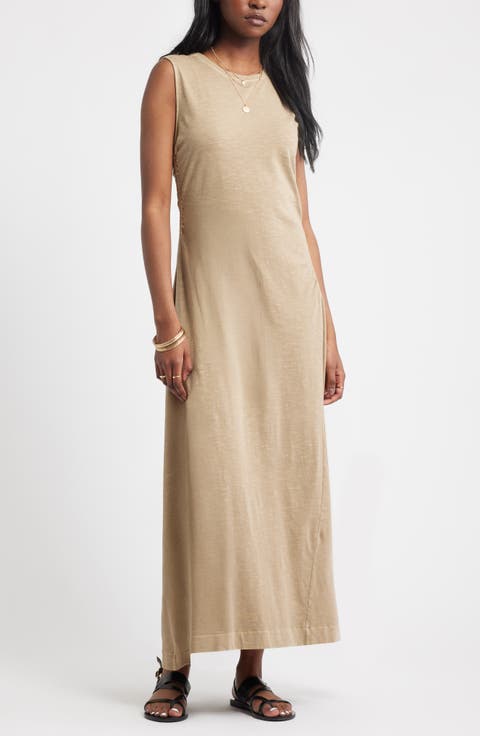 Side Ruched Cotton Maxi Dress