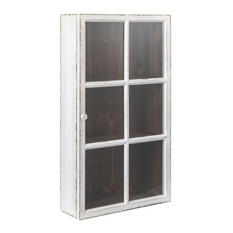 Antique White Wood Wall Cabinet with 3 Shelves