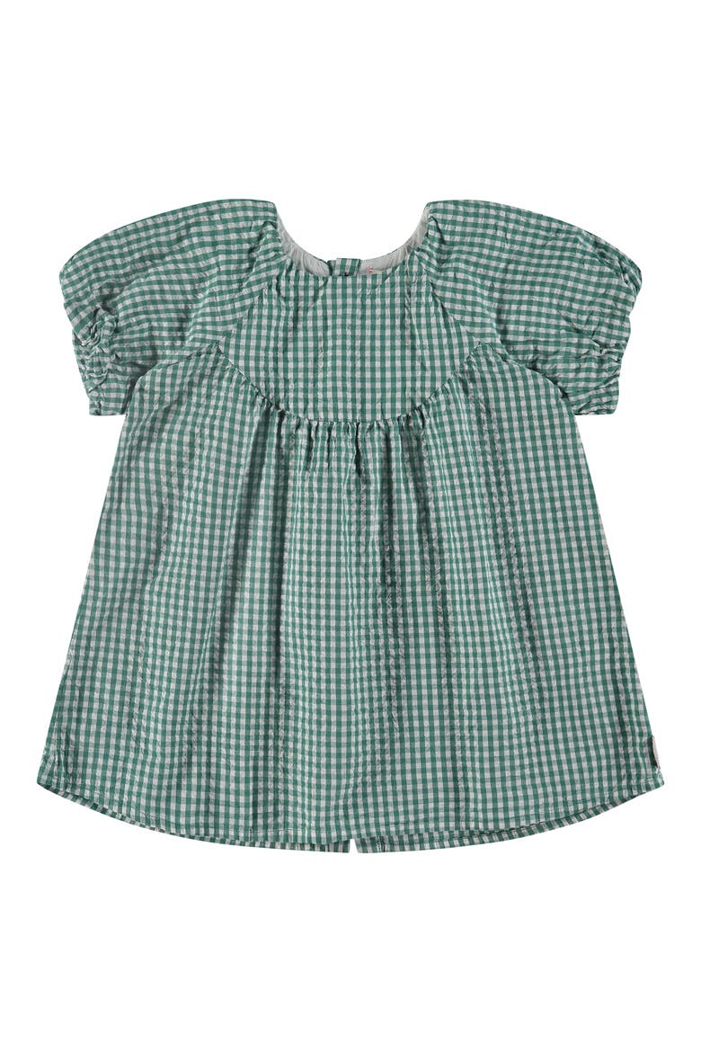 Gingham Woven Puff Sleeve Dress, Main, color, Emerald