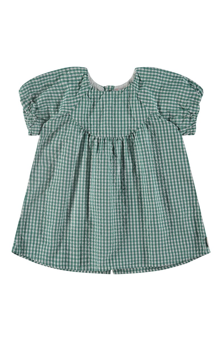 Stains and Stories by Babyface Gingham Woven Puff Sleeve Dress, Main, color, Emerald