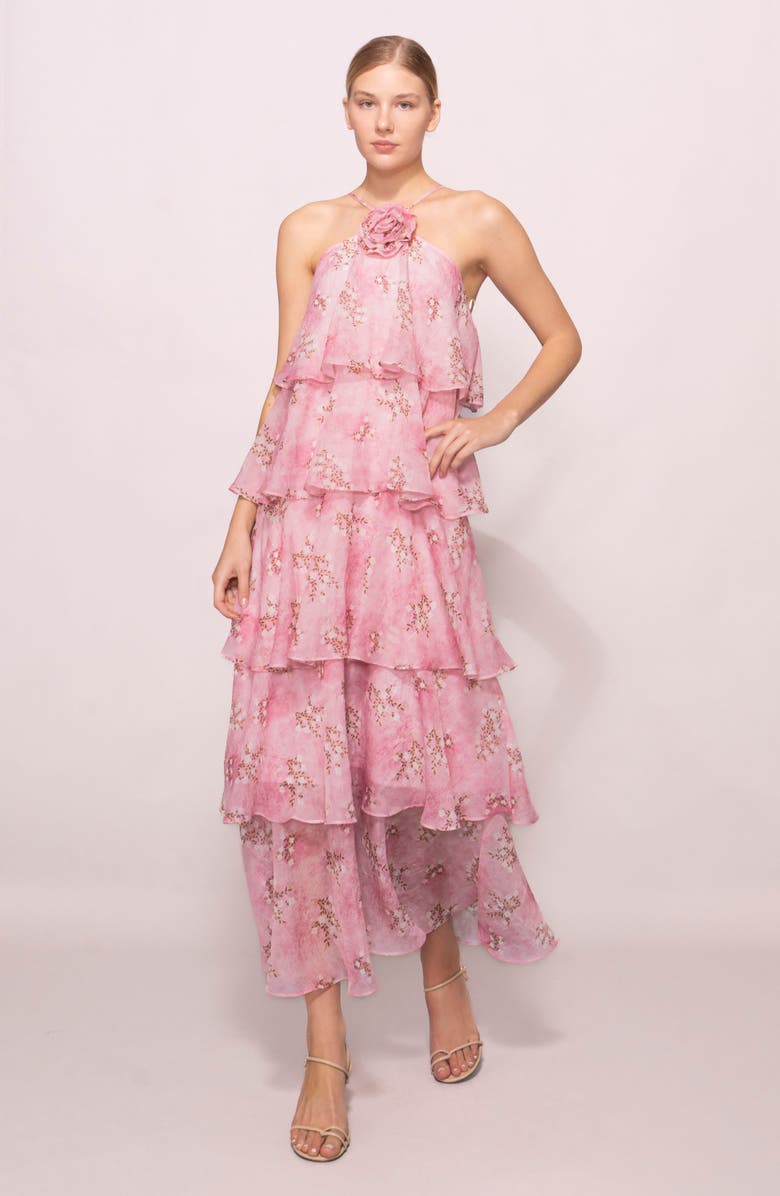 MELLODAY Floral Tiered Maxi Dress, Alternate, color, Pink Floral