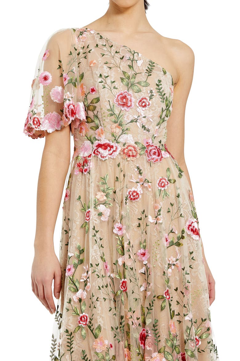 One Shoulder Floral Lace Embroidered Dress, Alternate, color, PINK MULTI