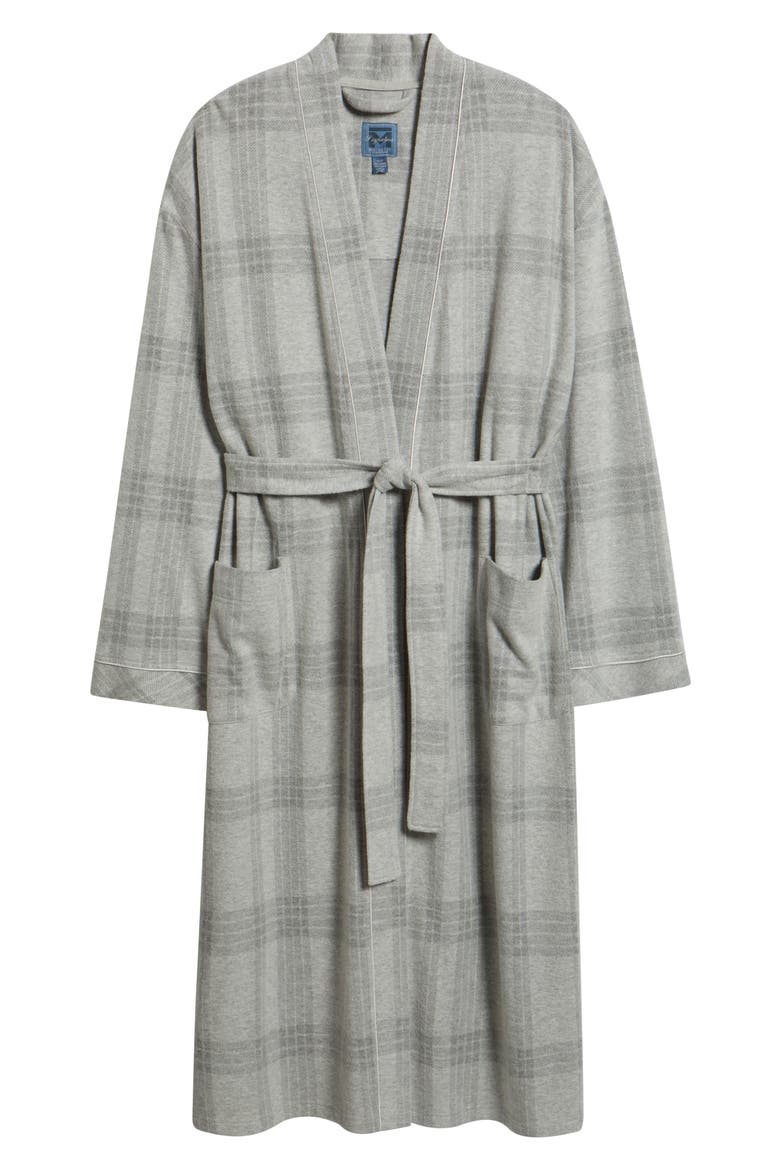 Frosted Windows Plaid Cotton Blend Flannel Robe, Alternate, color, GREY