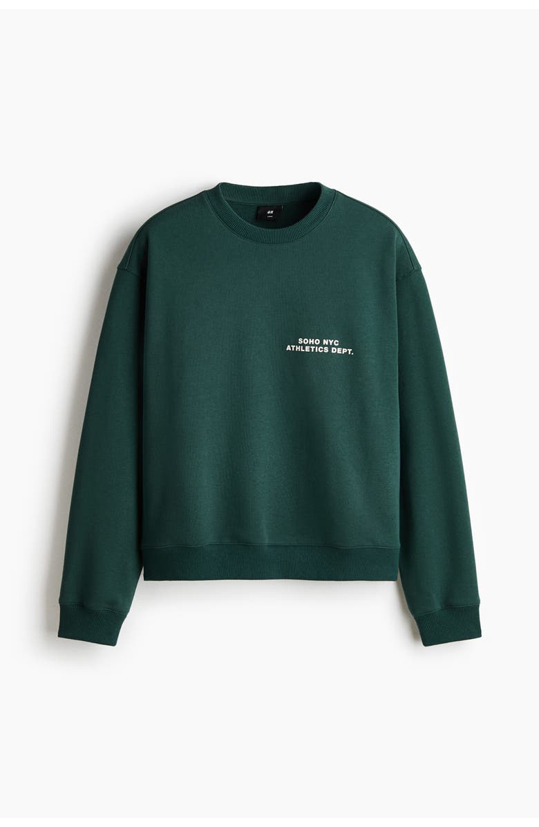 H&M Loose Fit Sweatshirt, Main, color, Dark Green/Soho Nyc