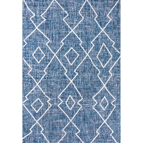 Jonathan Y Carwa Diamond Trellis Indoor/outdoor Area Rug In Blue/ivory